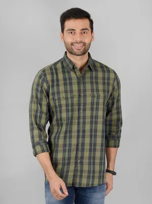 Green Checked Slim Fit Casual Shirt | JadeBlue