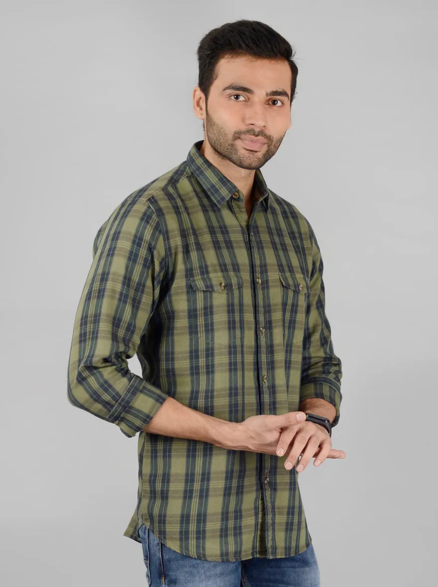 Green Checked Slim Fit Casual Shirt | JadeBlue