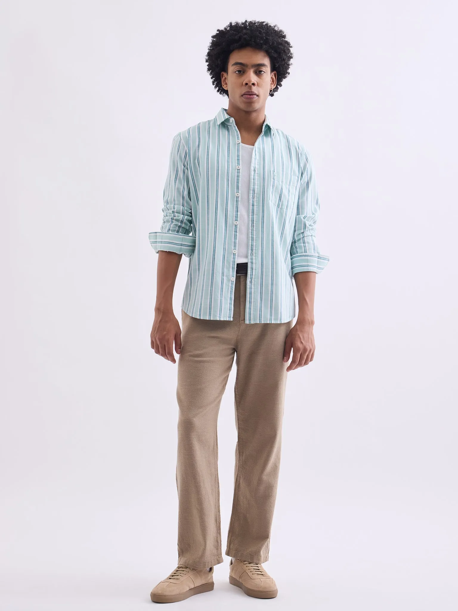 Green Striped Cotton Shirt
