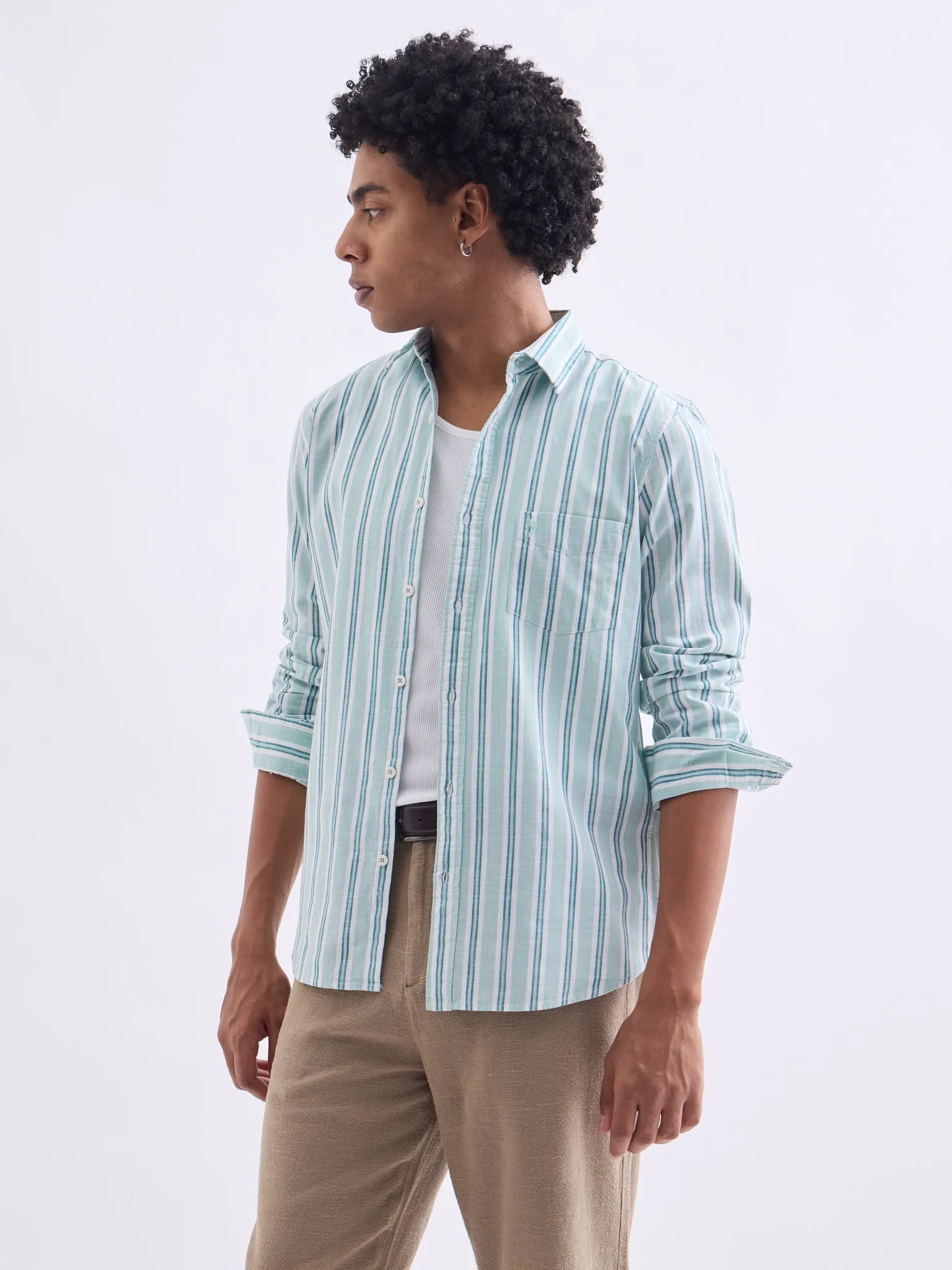 Green Striped Cotton Shirt