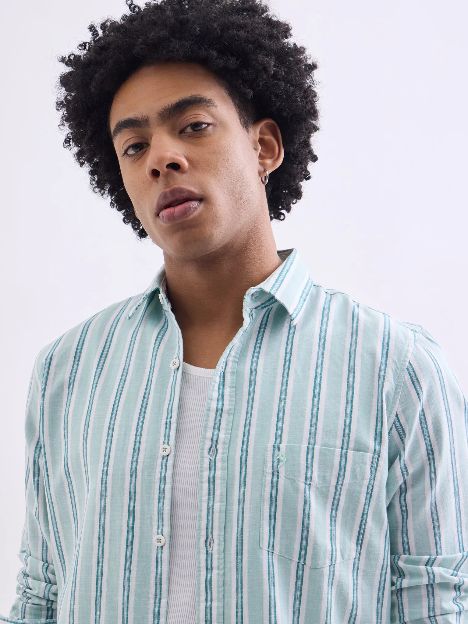 Green Striped Cotton Shirt