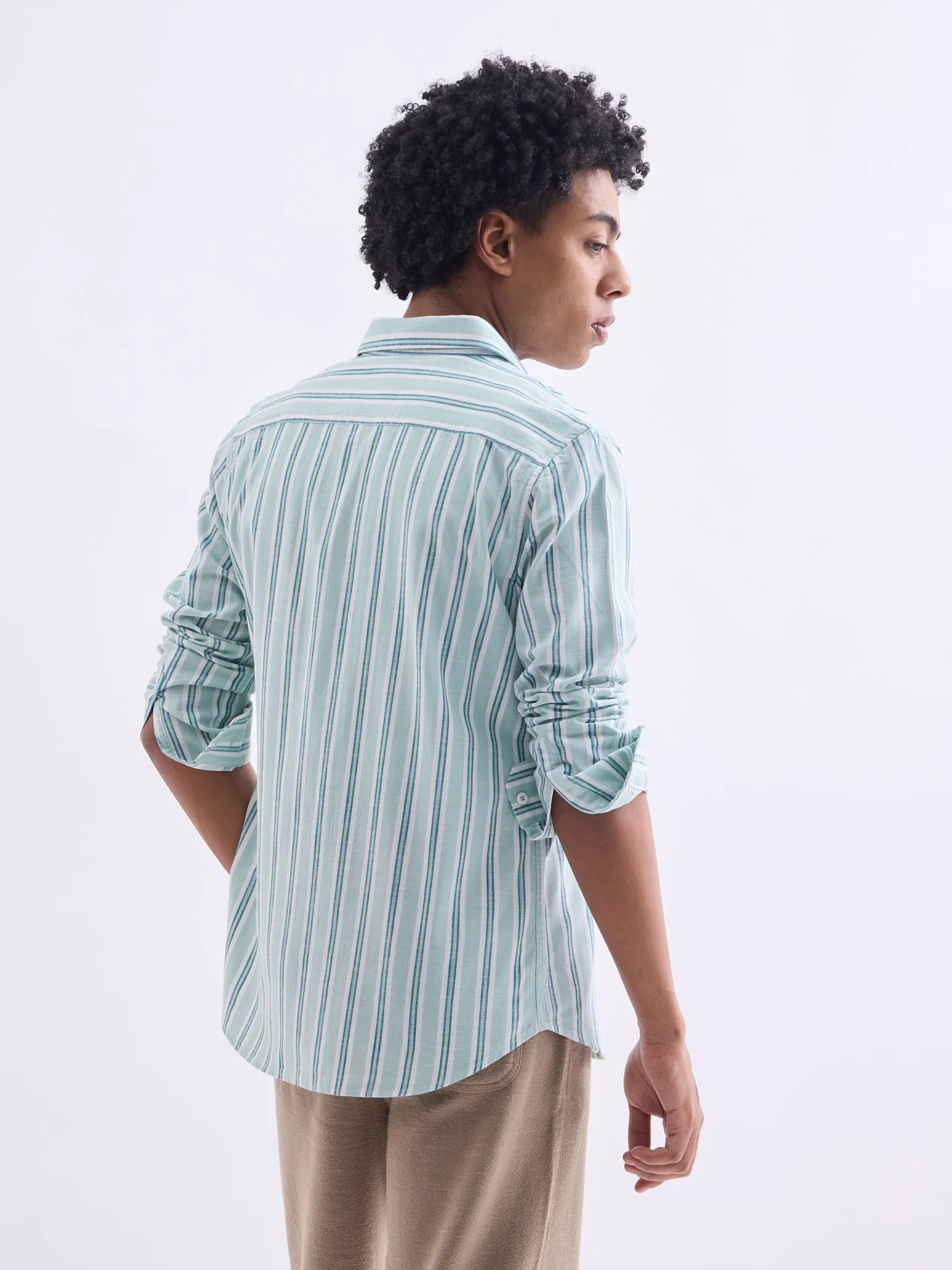 Green Striped Cotton Shirt