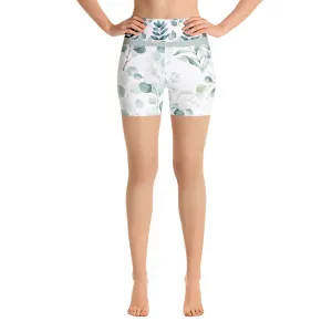 Green Watercolor Leaves - Yoga Shorts