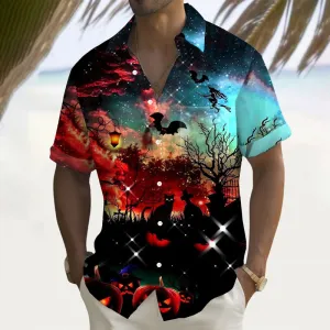 Halloween Black Cat Bat 3D Digital Print Short Sleeve