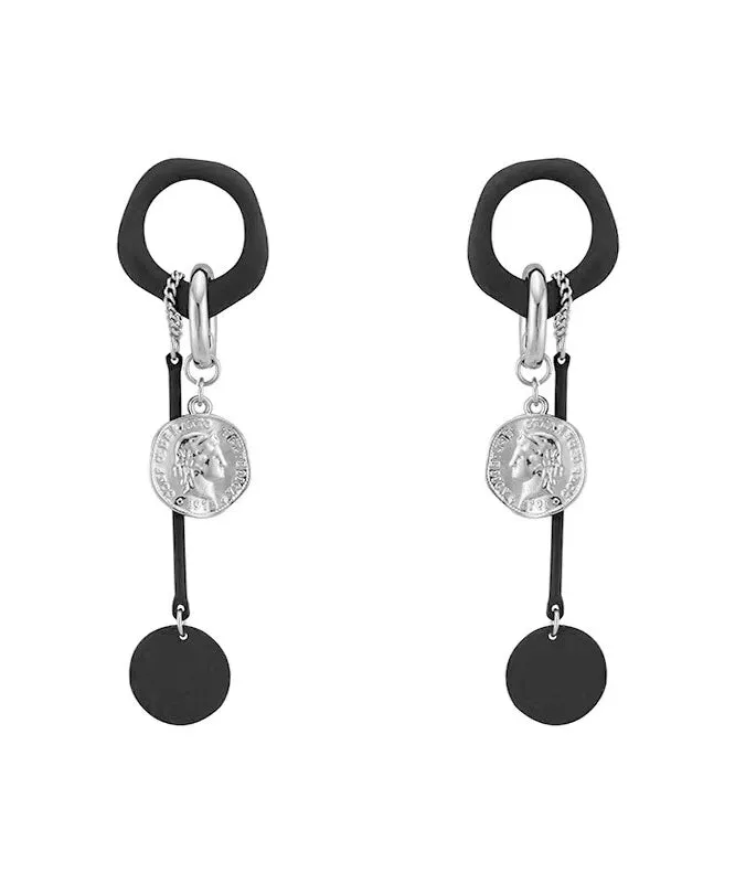 Handmade Black Copper Disc Tassel Drop Earrings
