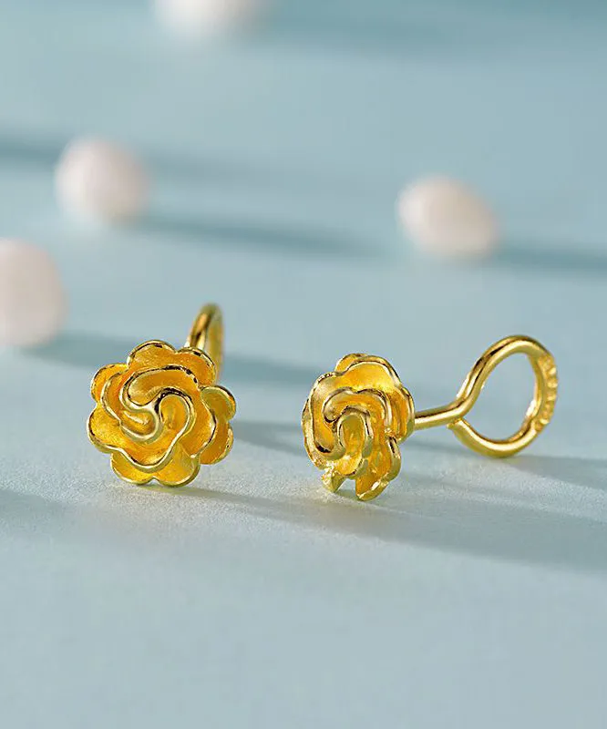 Handmade Gold Sterling Silver Overgild Rose Stud Earrings