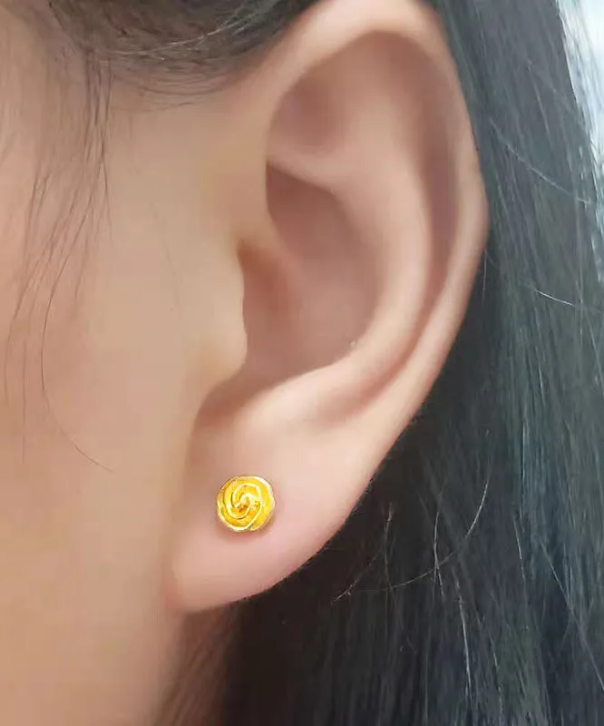 Handmade Gold Sterling Silver Overgild Rose Stud Earrings
