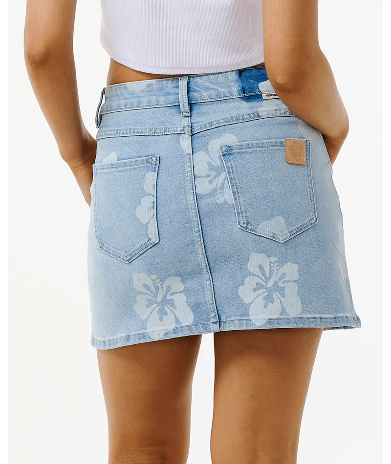 HIBISCUS HEAT OVERDYED DENIM SKIRT - LIGHT BLUE