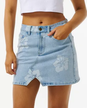 HIBISCUS HEAT OVERDYED DENIM SKIRT - LIGHT BLUE