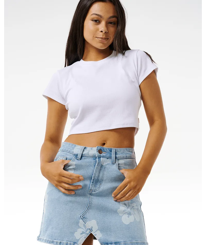 HIBISCUS HEAT OVERDYED DENIM SKIRT - LIGHT BLUE