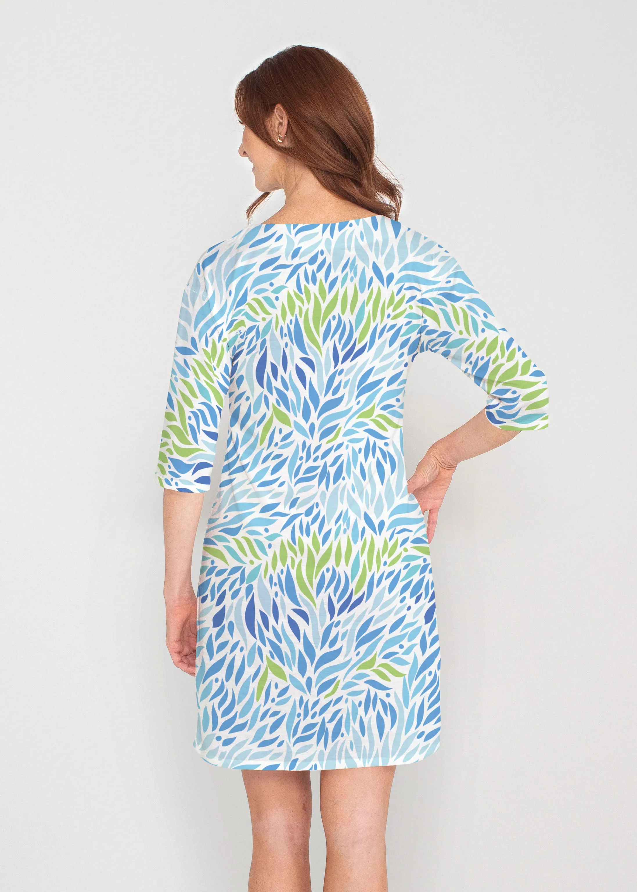 Hotsy Totsy Blue (8143) ~ Drop Shoulder 3/4 Sleeve V-Neck Dress