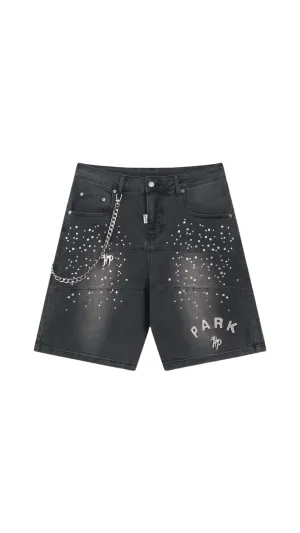 HP Black Studded Park Velocity Denim Short