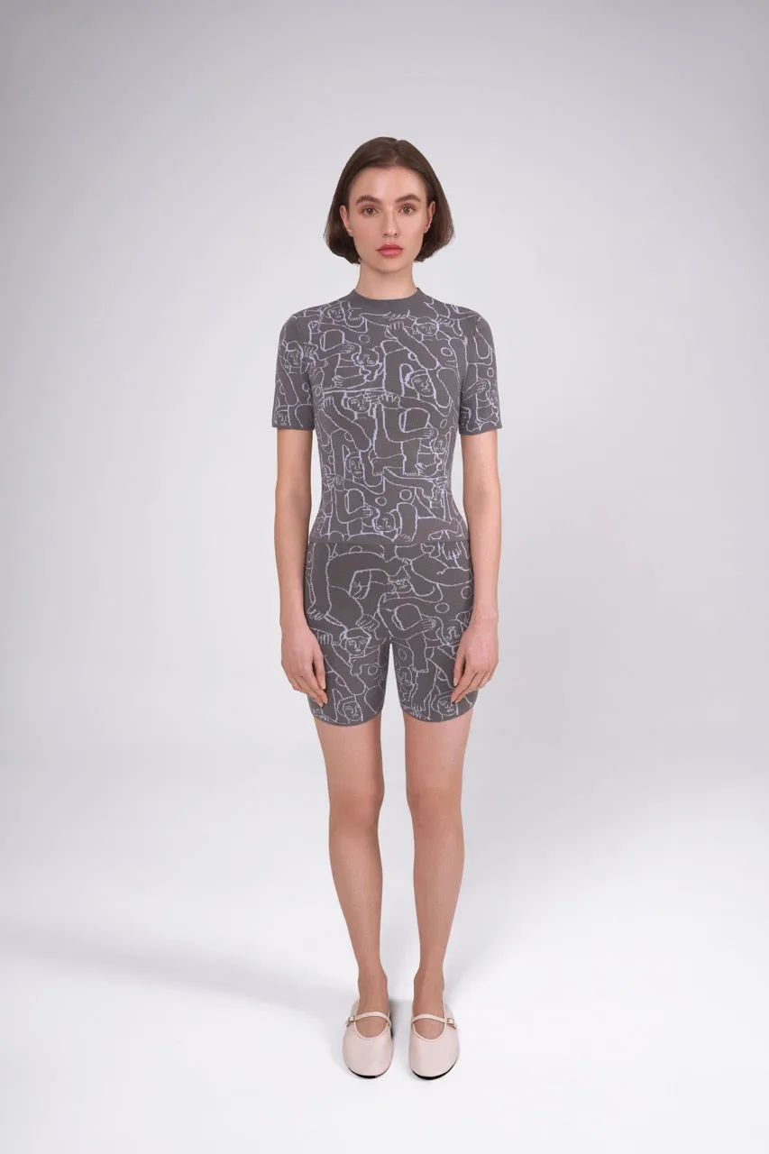Human Mess Knitted Shorts (Grey/Sky Blue)