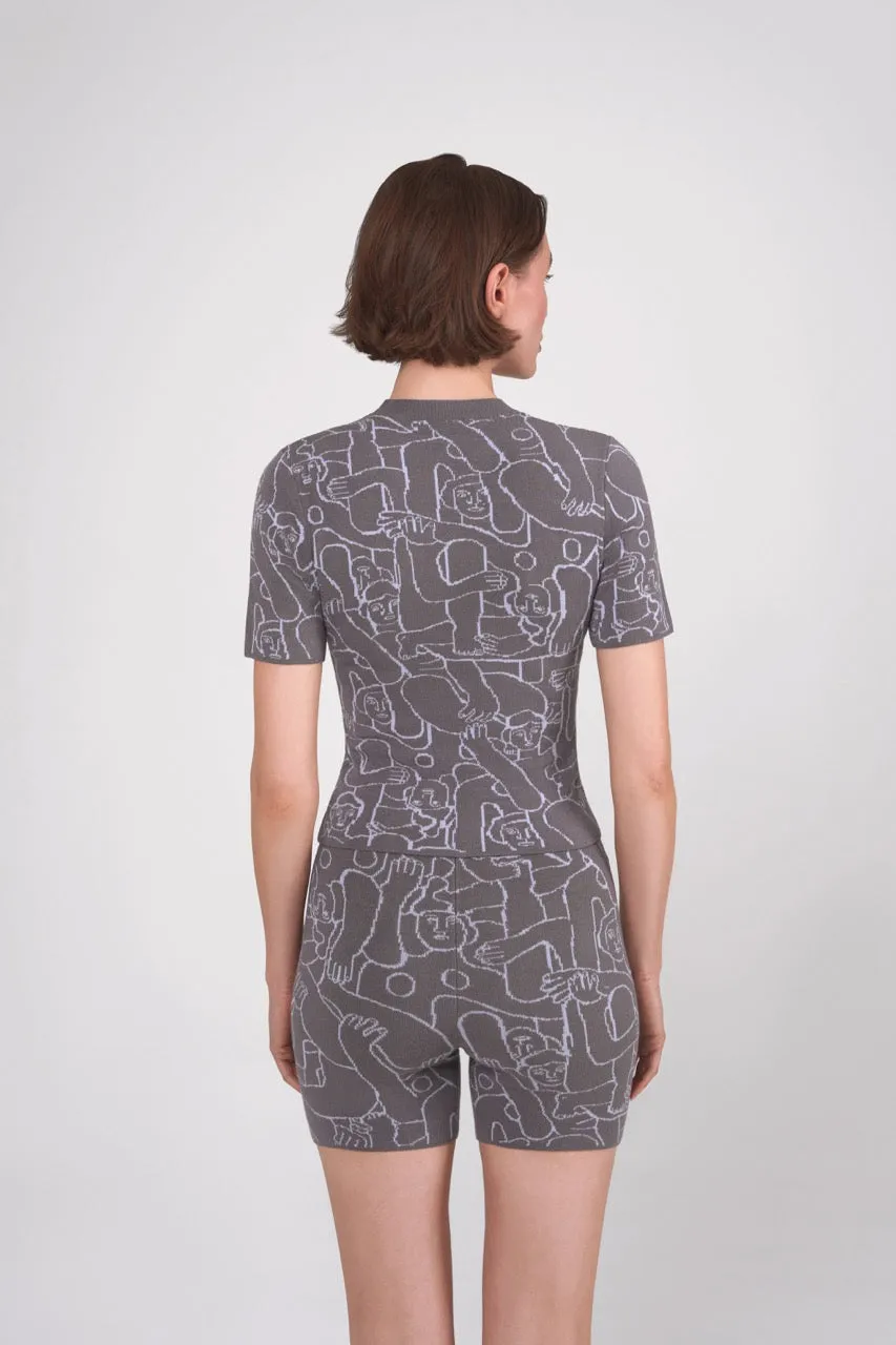 Human Mess Knitted Shorts (Grey/Sky Blue)