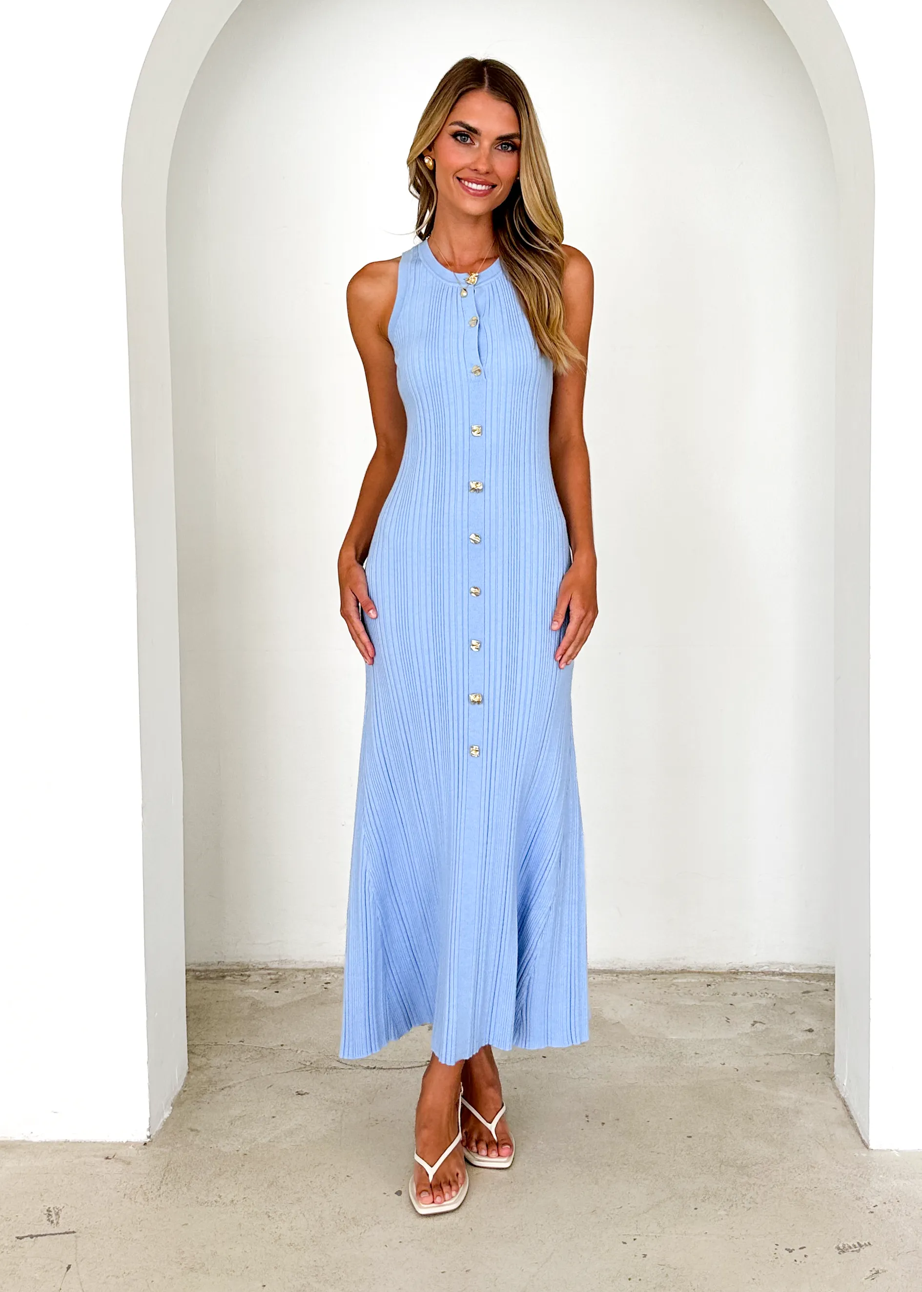 Imperial Knit Midi Dress  - Blue