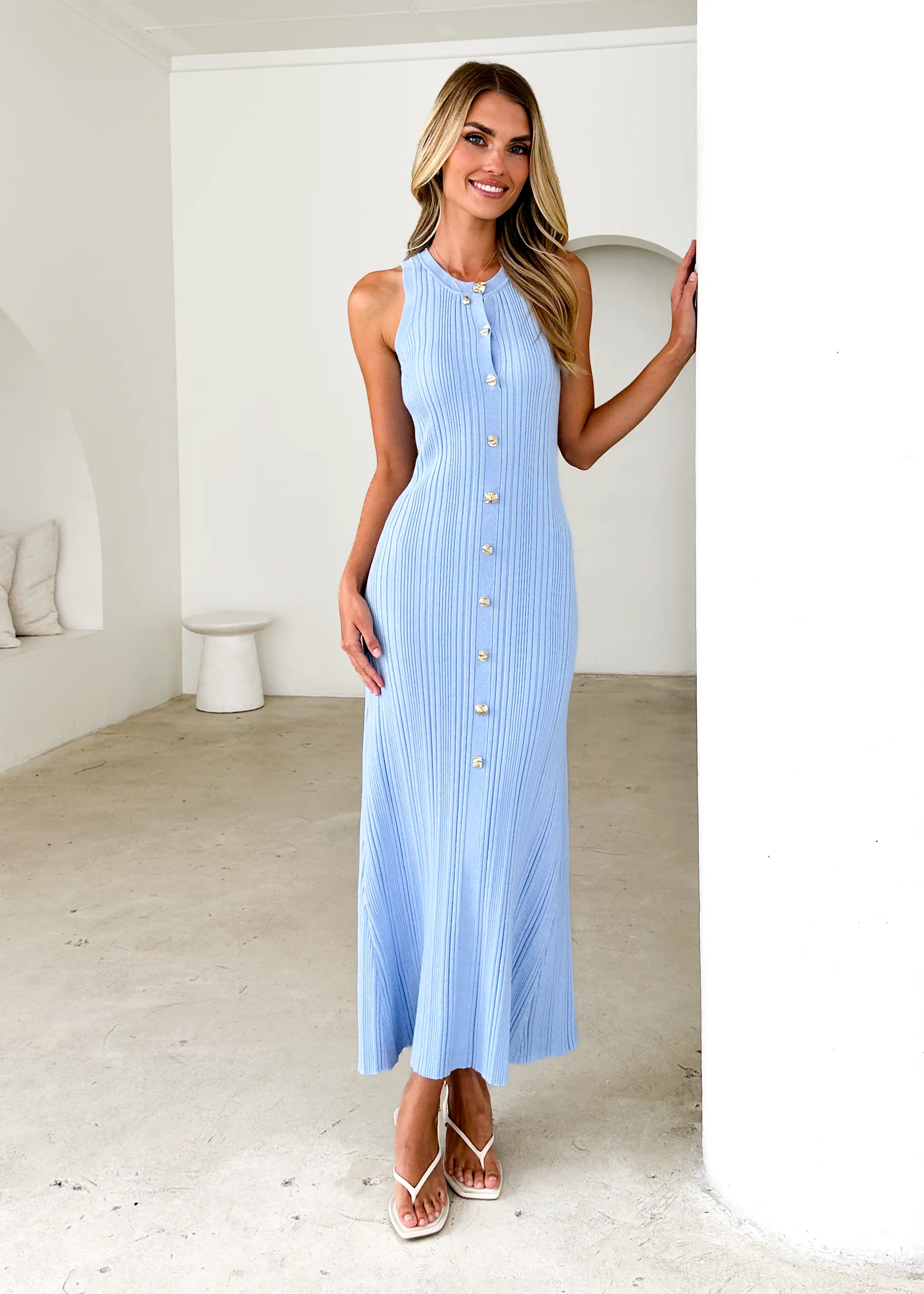 Imperial Knit Midi Dress  - Blue