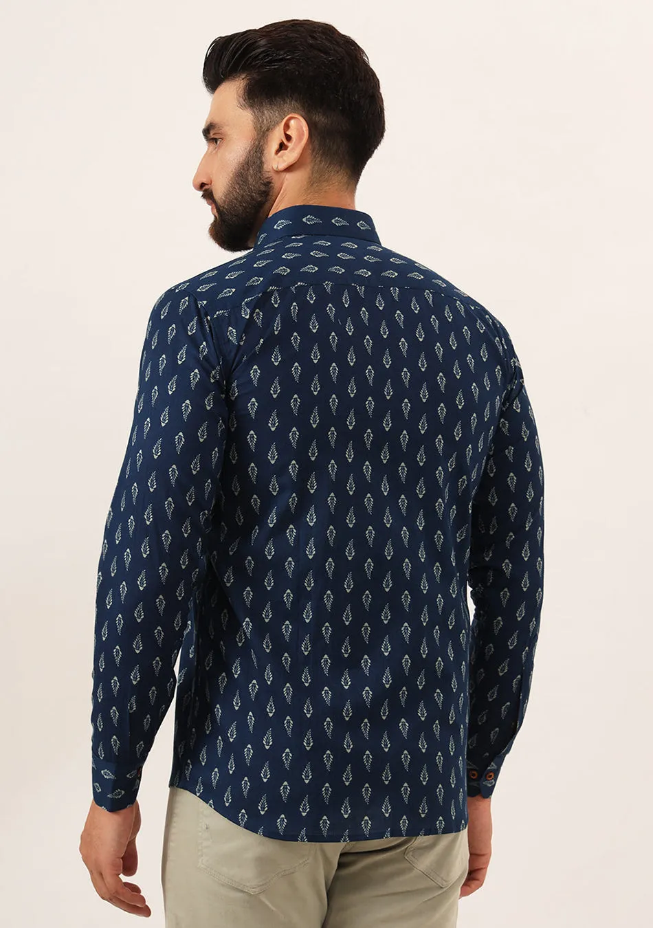 Indigo blue Floral Print Pure Cotton Regular Fit Casual Shirt