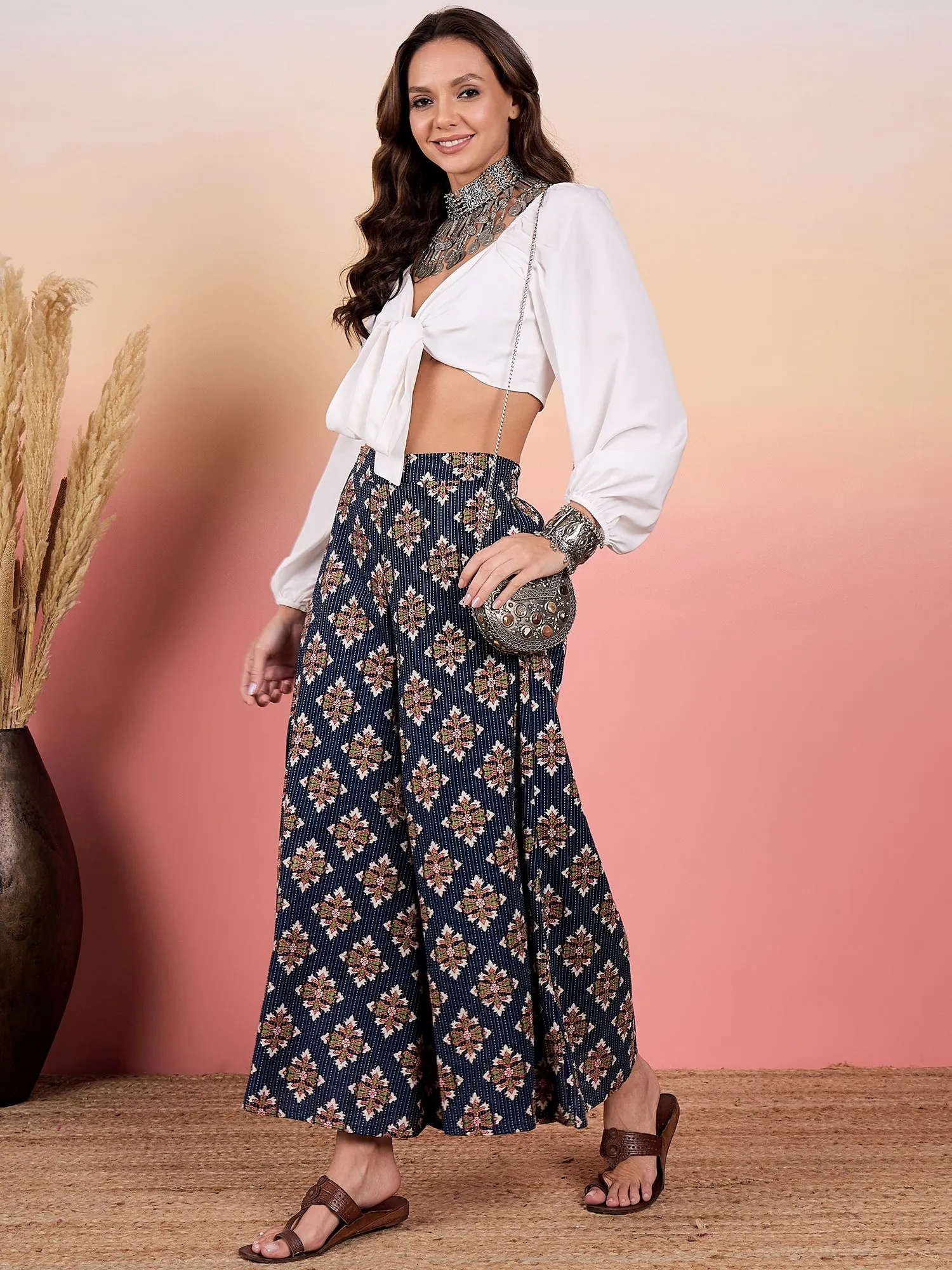Indigo Kantha Boota Print Palazzo