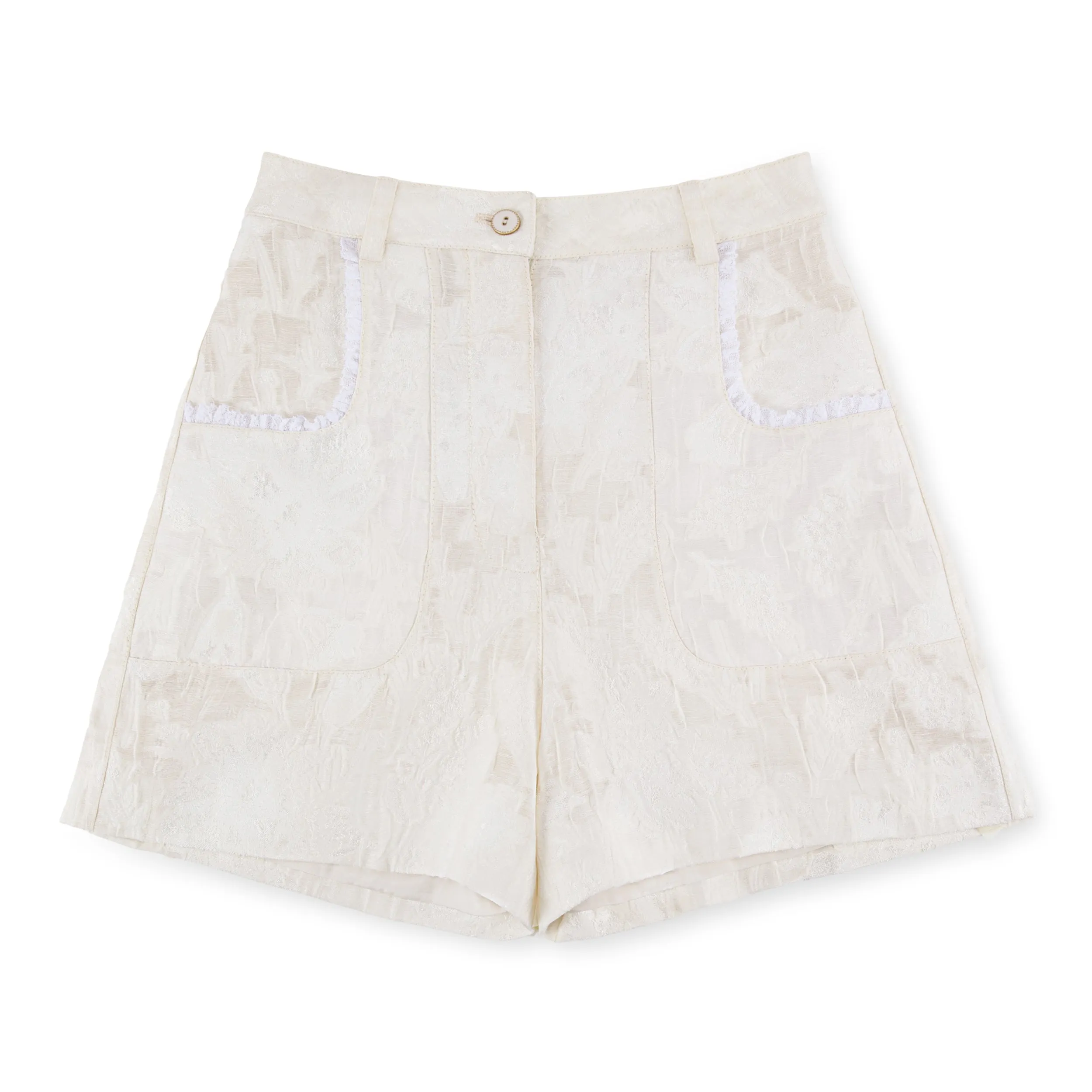 Jacquard Shorts with Lace Trim Detail