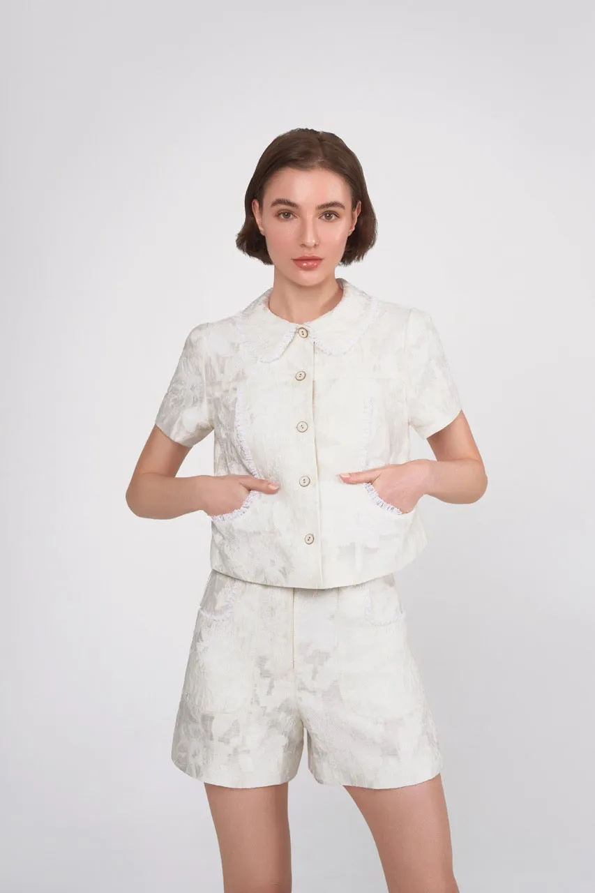 Jacquard Shorts with Lace Trim Detail