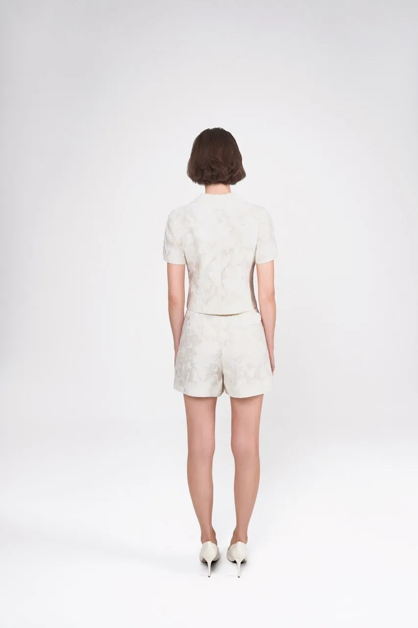 Jacquard Shorts with Lace Trim Detail