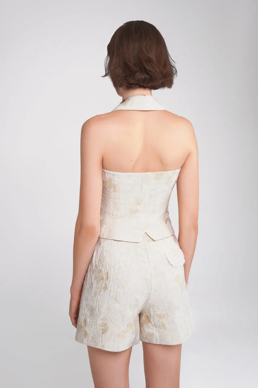 Jacquard Shorts with Lace Trim Detail