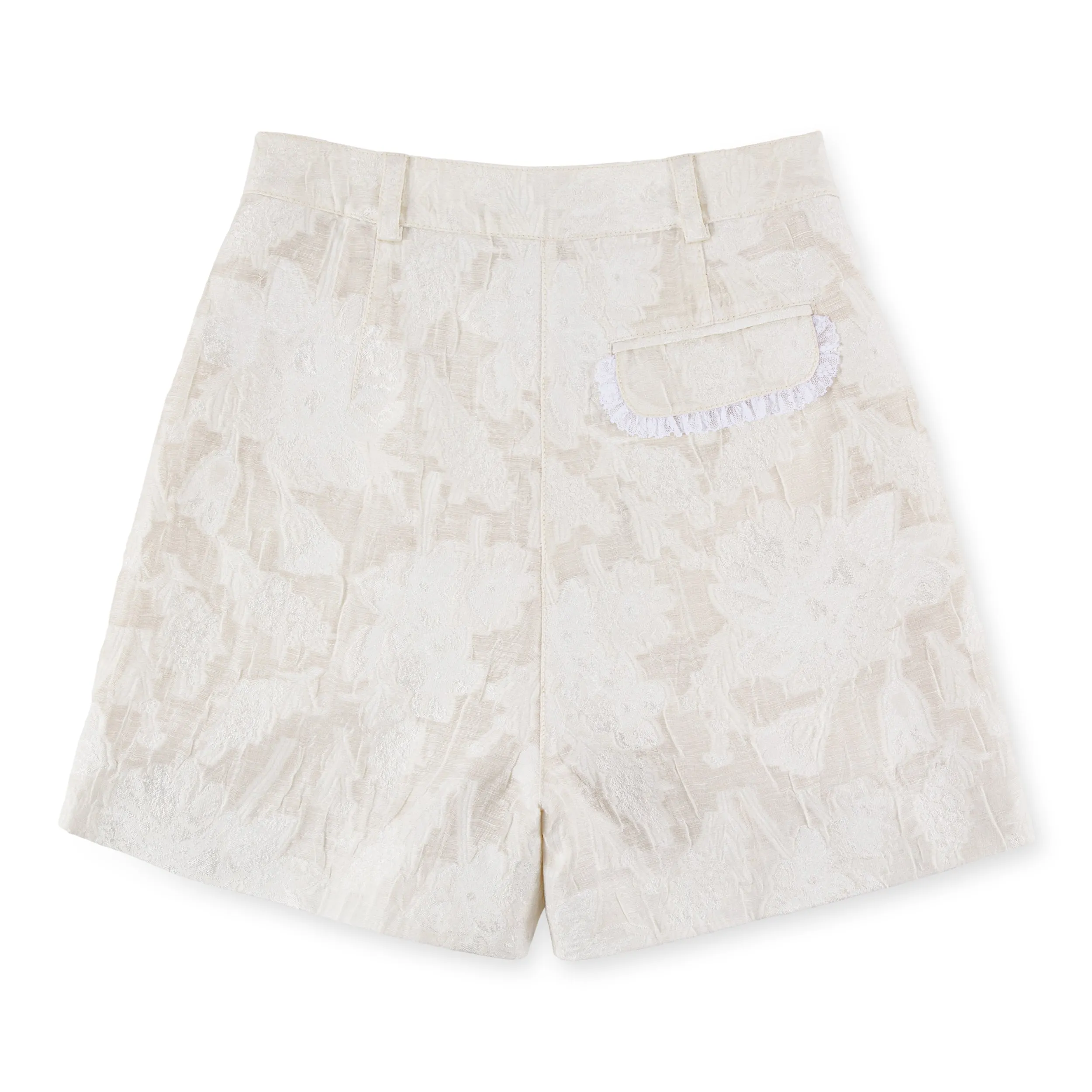 Jacquard Shorts with Lace Trim Detail