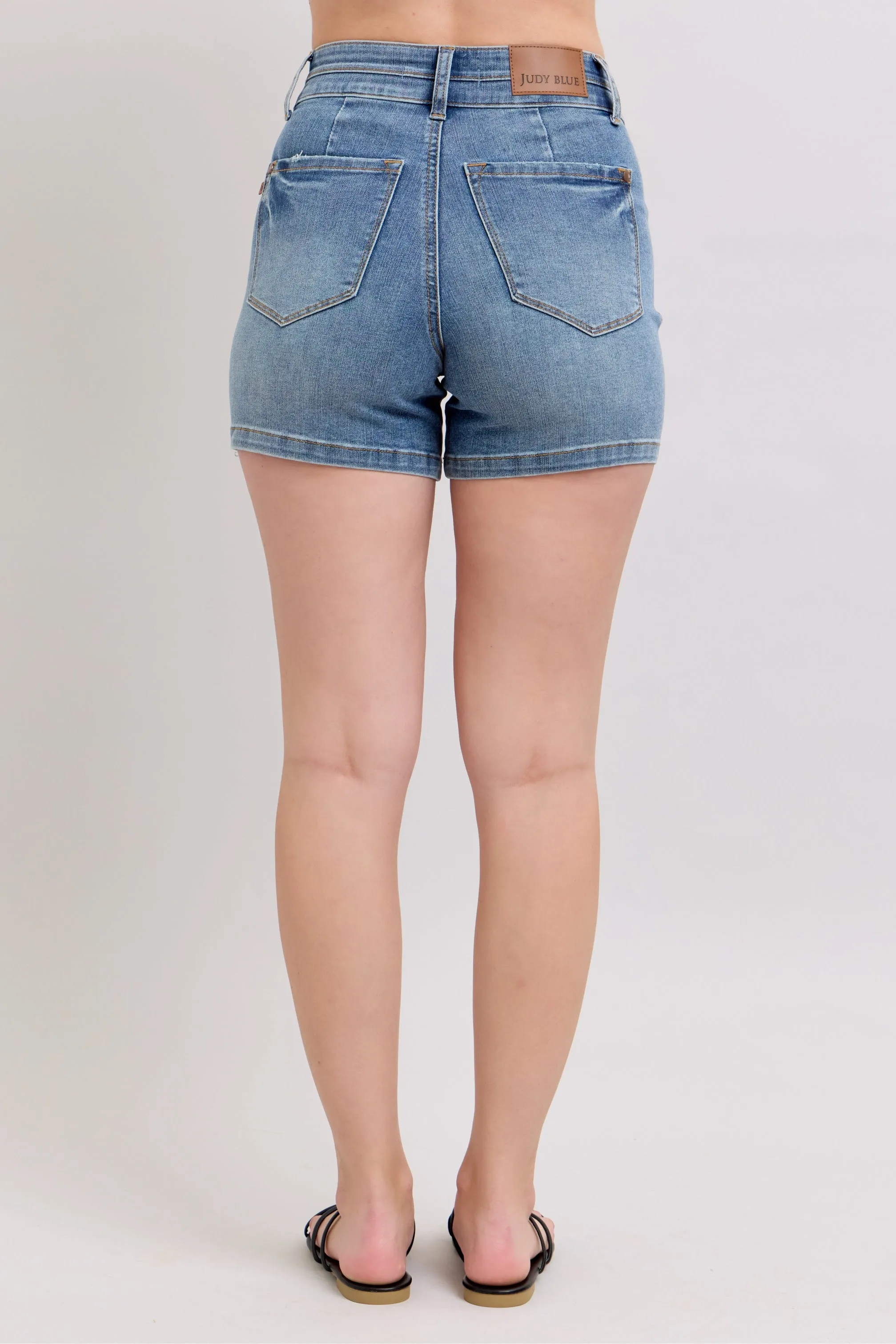 Judy Blue HW Tummy Control Cool Denim Double Waistband Shorts