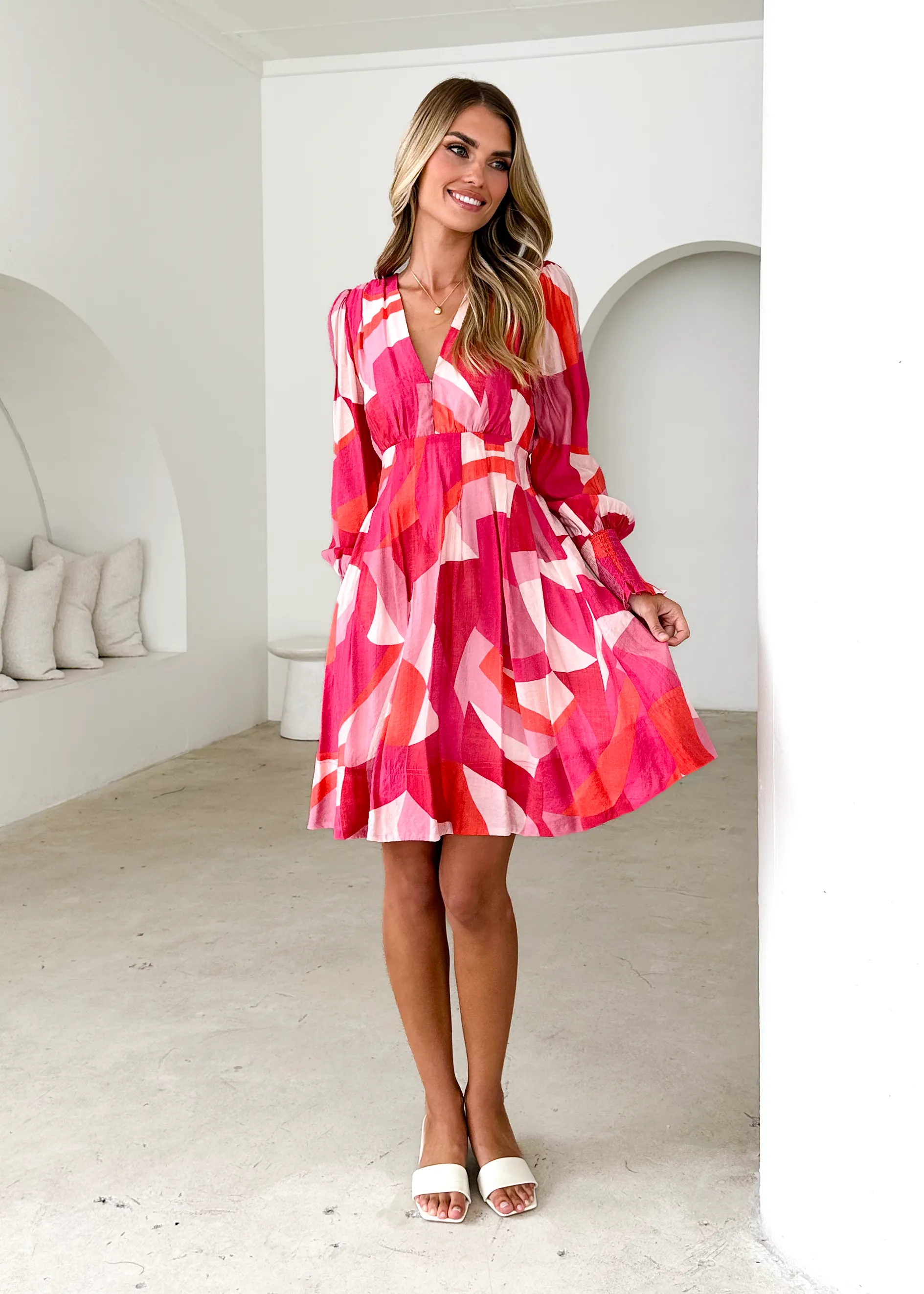 Kenzie Dress - Pink Geo