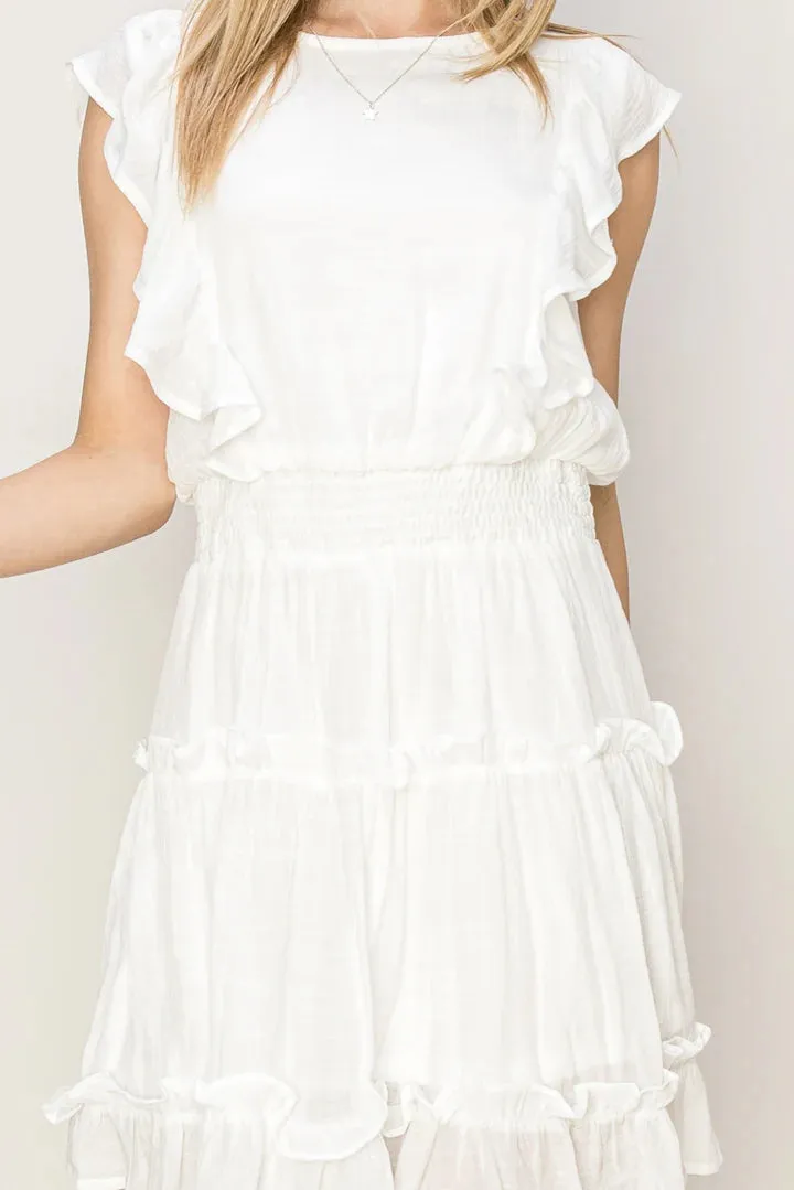 Kinsley Ruffled Mini Dress In White
