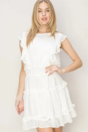 Kinsley Ruffled Mini Dress In White