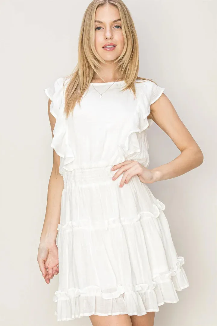 Kinsley Ruffled Mini Dress In White