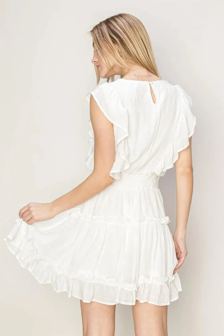 Kinsley Ruffled Mini Dress In White