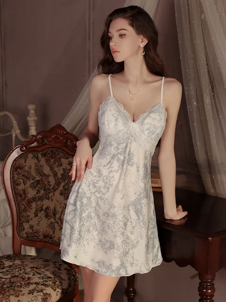 Lace Mini Dress with Floral Print and Open Back