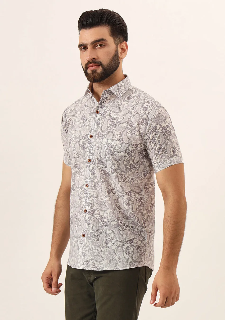 Lavender Paisley Print Pure Cotton Regular Fit Casual Shirt