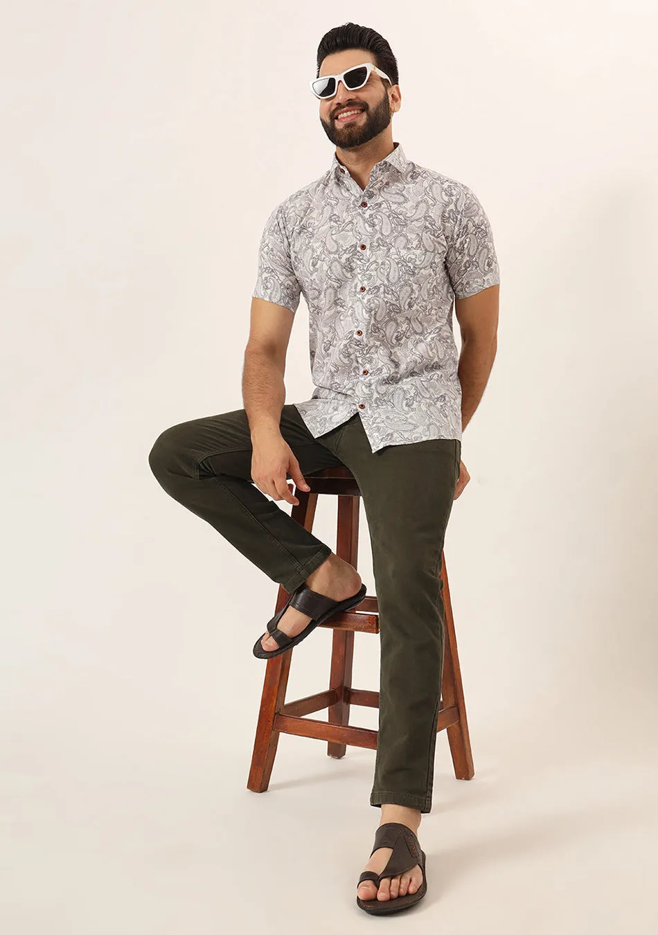 Lavender Paisley Print Pure Cotton Regular Fit Casual Shirt