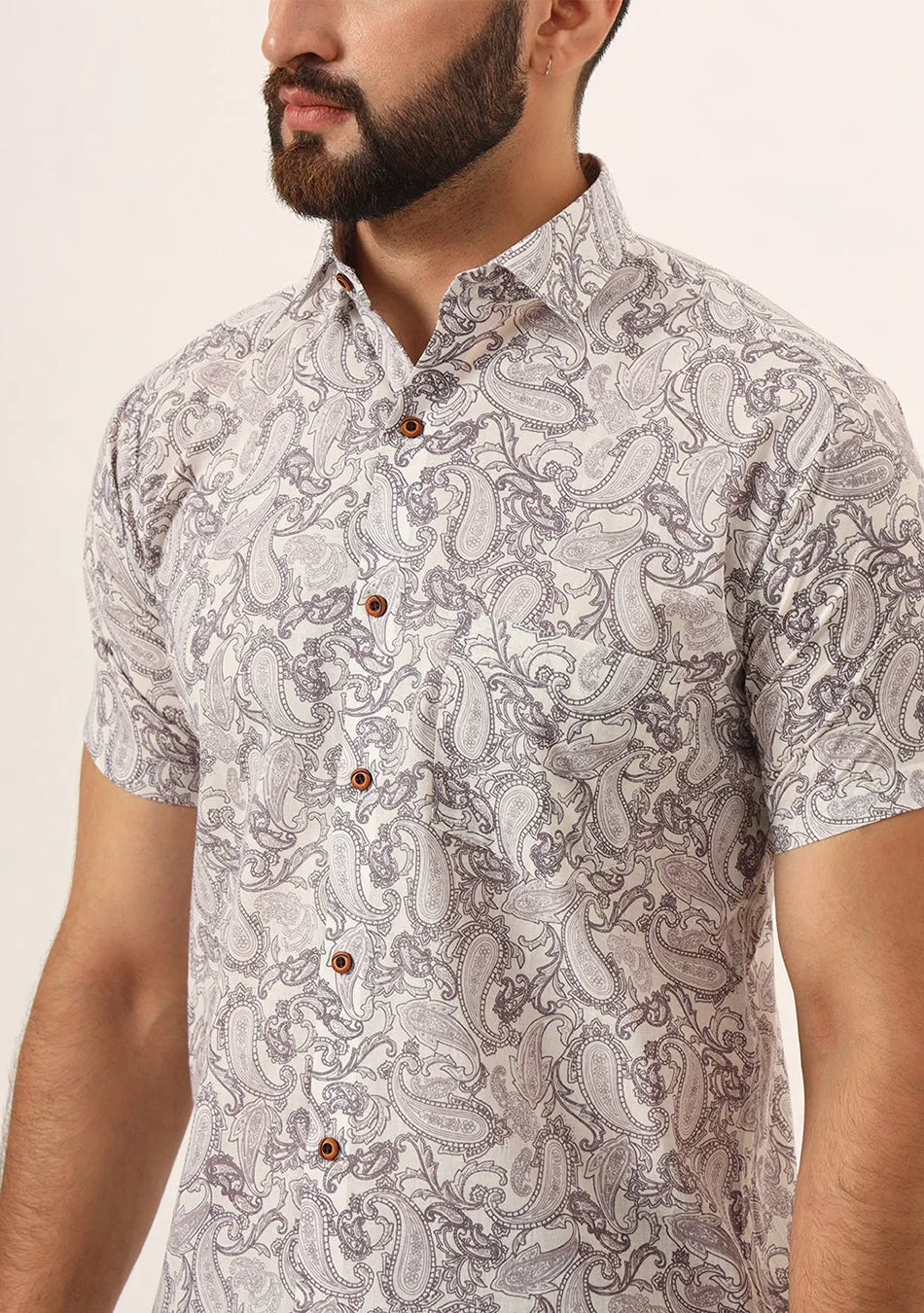 Lavender Paisley Print Pure Cotton Regular Fit Casual Shirt