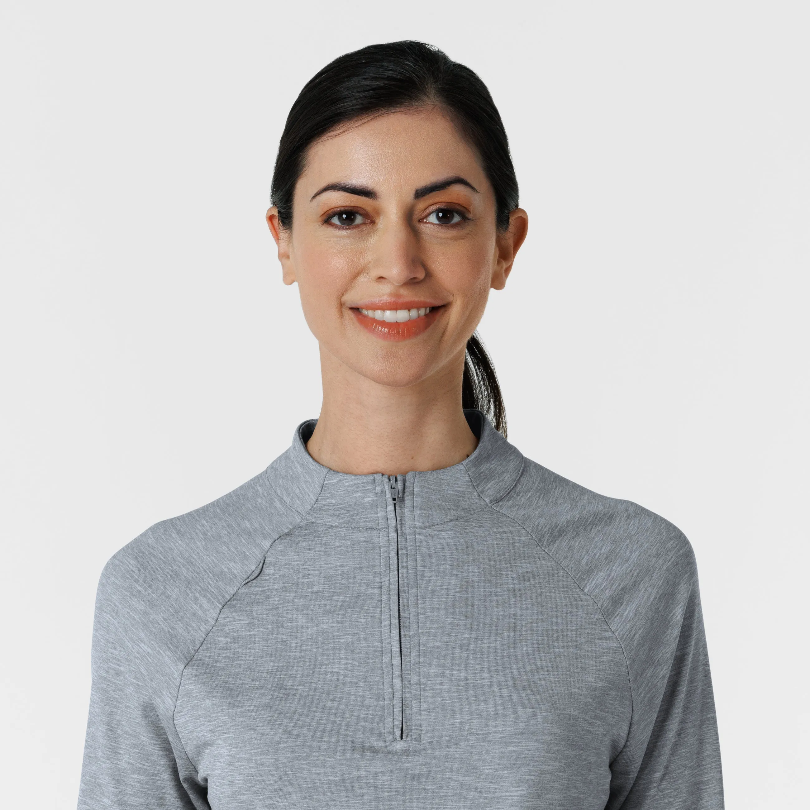 Layers 2239 Watch Window Quarter Zip Scrub Top Grey Heather
