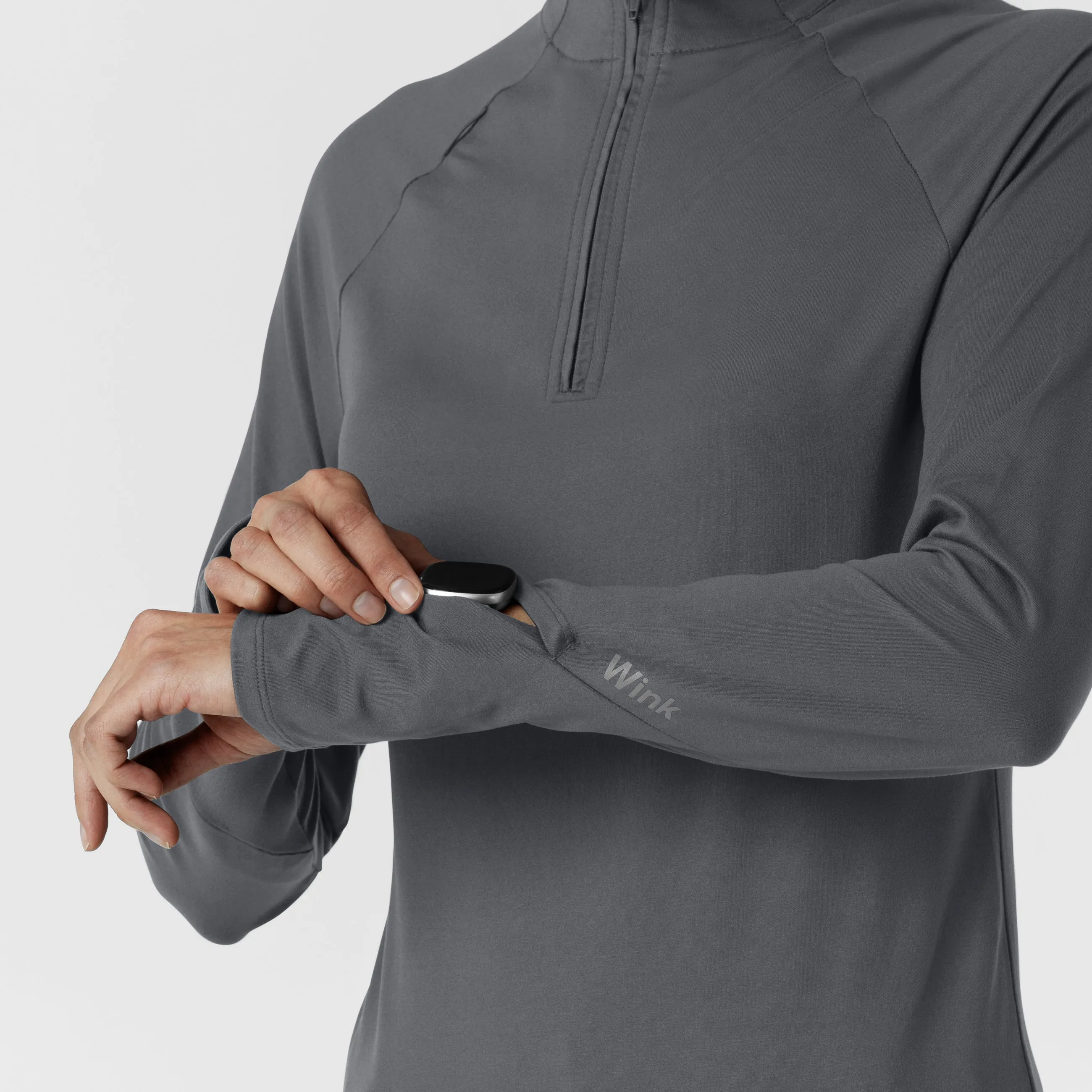 Layers 2239 Watch Window Quarter Zip Scrub Top Pewter