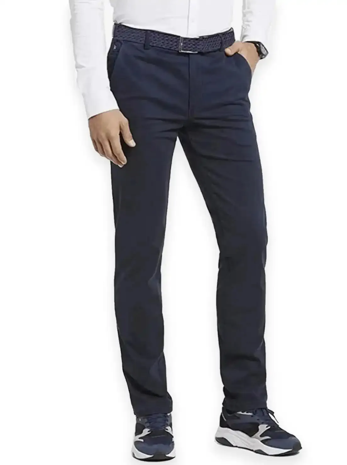 LCDN By Nalo Men's Stretch Fit Chino Trousers With Belt Yansi/Bruno Navy