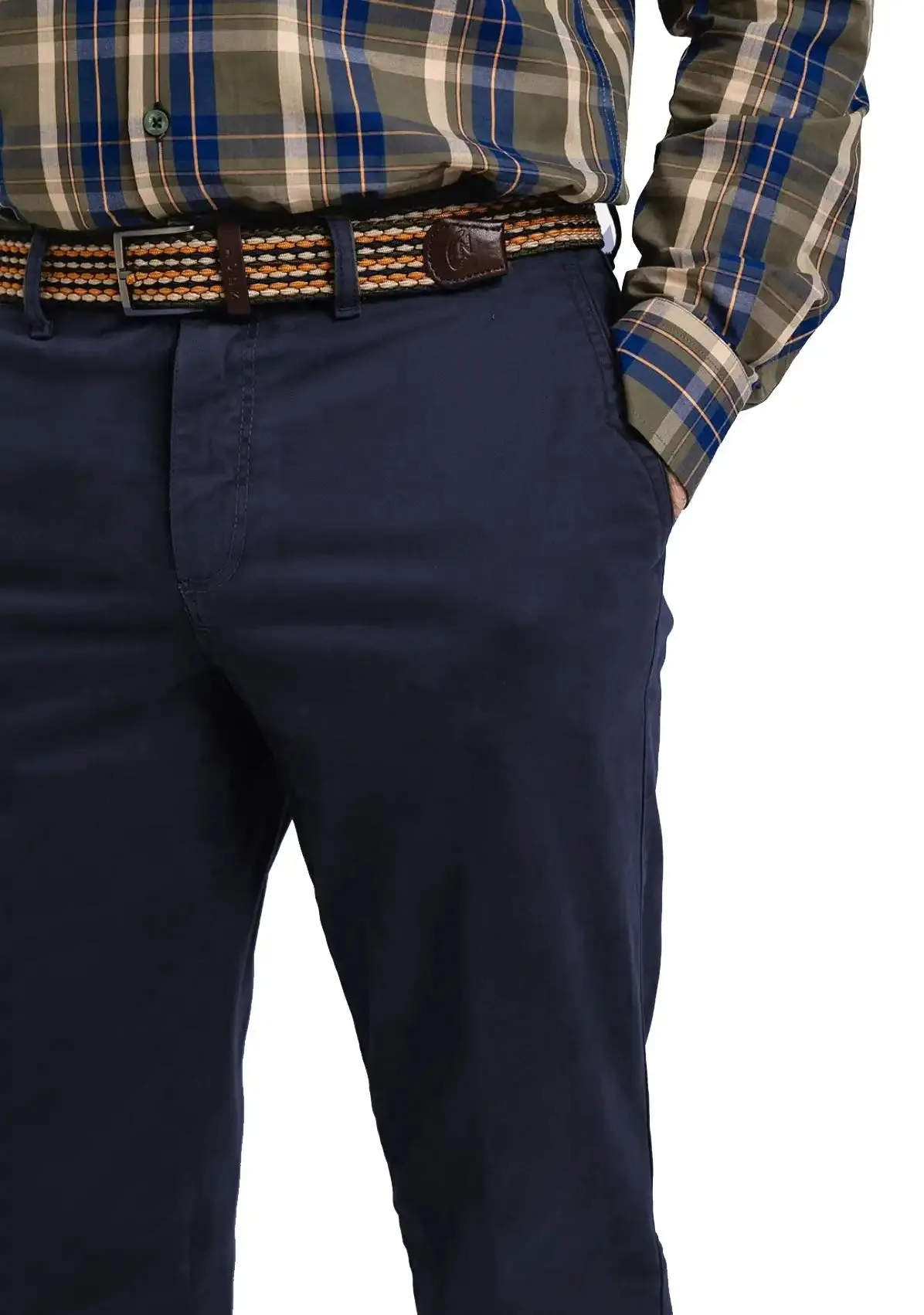 LCDN By Nalo Men's Stretch Fit Chino Trousers With Belt Yansi/Bruno Navy