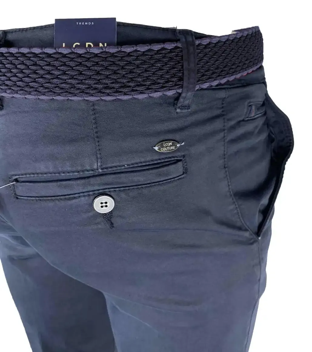 LCDN By Nalo Men's Stretch Fit Chino Trousers With Belt Yansi/Bruno Navy