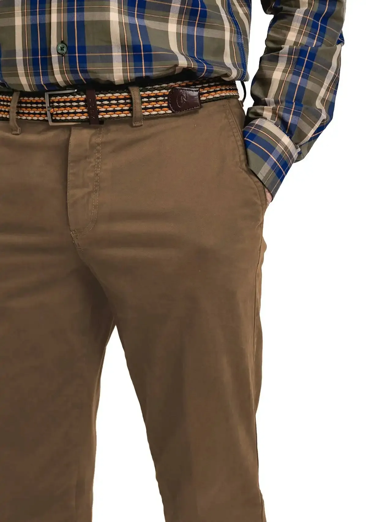 LCDN Men's Stretch Fit Chino Trousers With Belt Yansi Tan