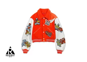 Leather Mini Varsity Jacket "Orange & White"