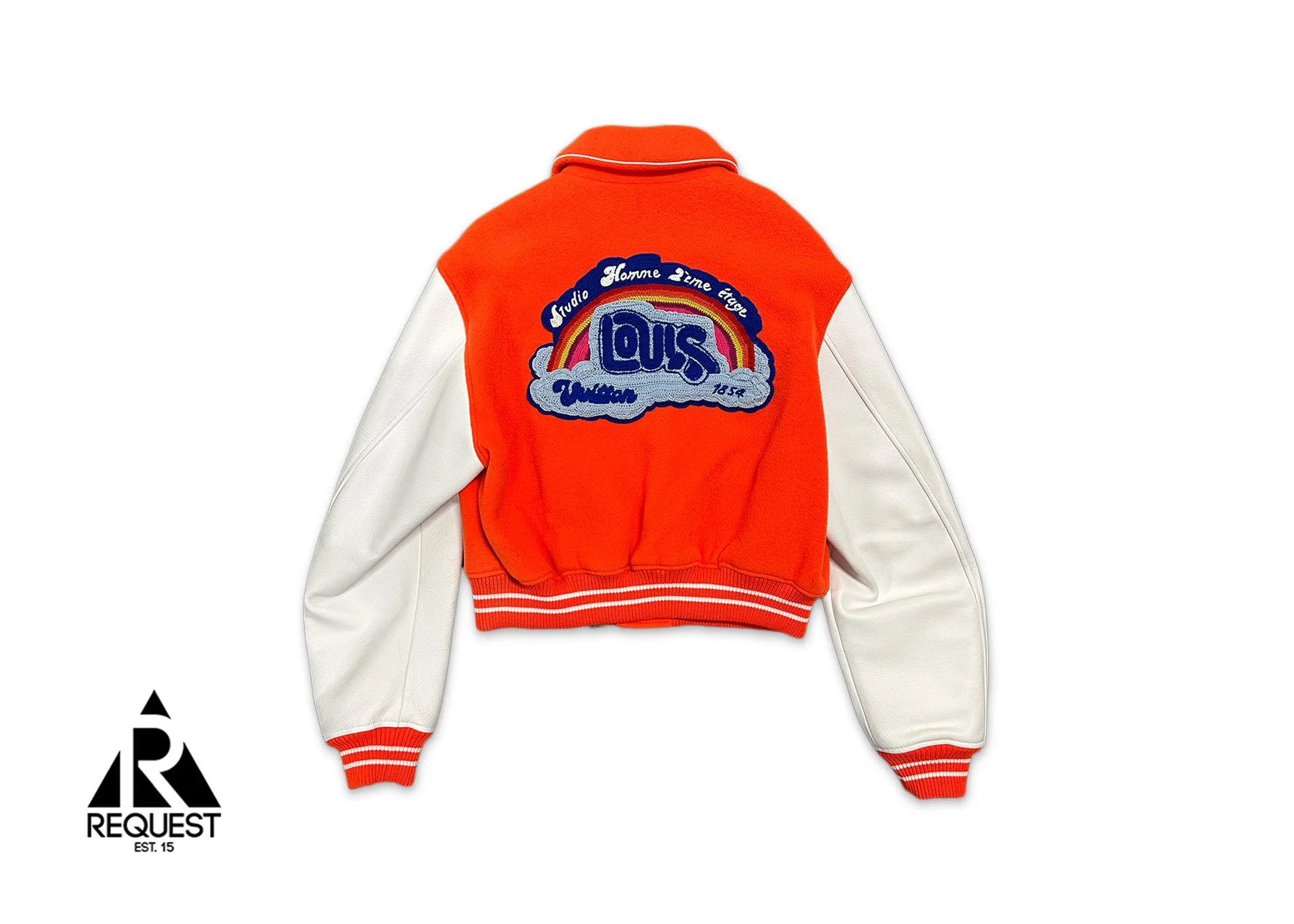 Leather Mini Varsity Jacket "Orange & White"