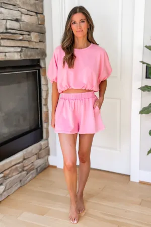 Lennon Crop Top And Shorts Set - Pink - restock!