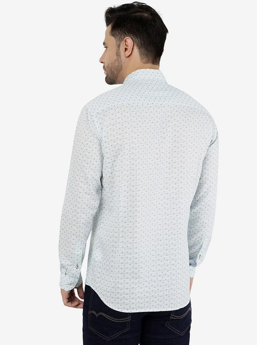 Light Aqua Printed Smart Fit Semi Casual Shirt | Greenfibre