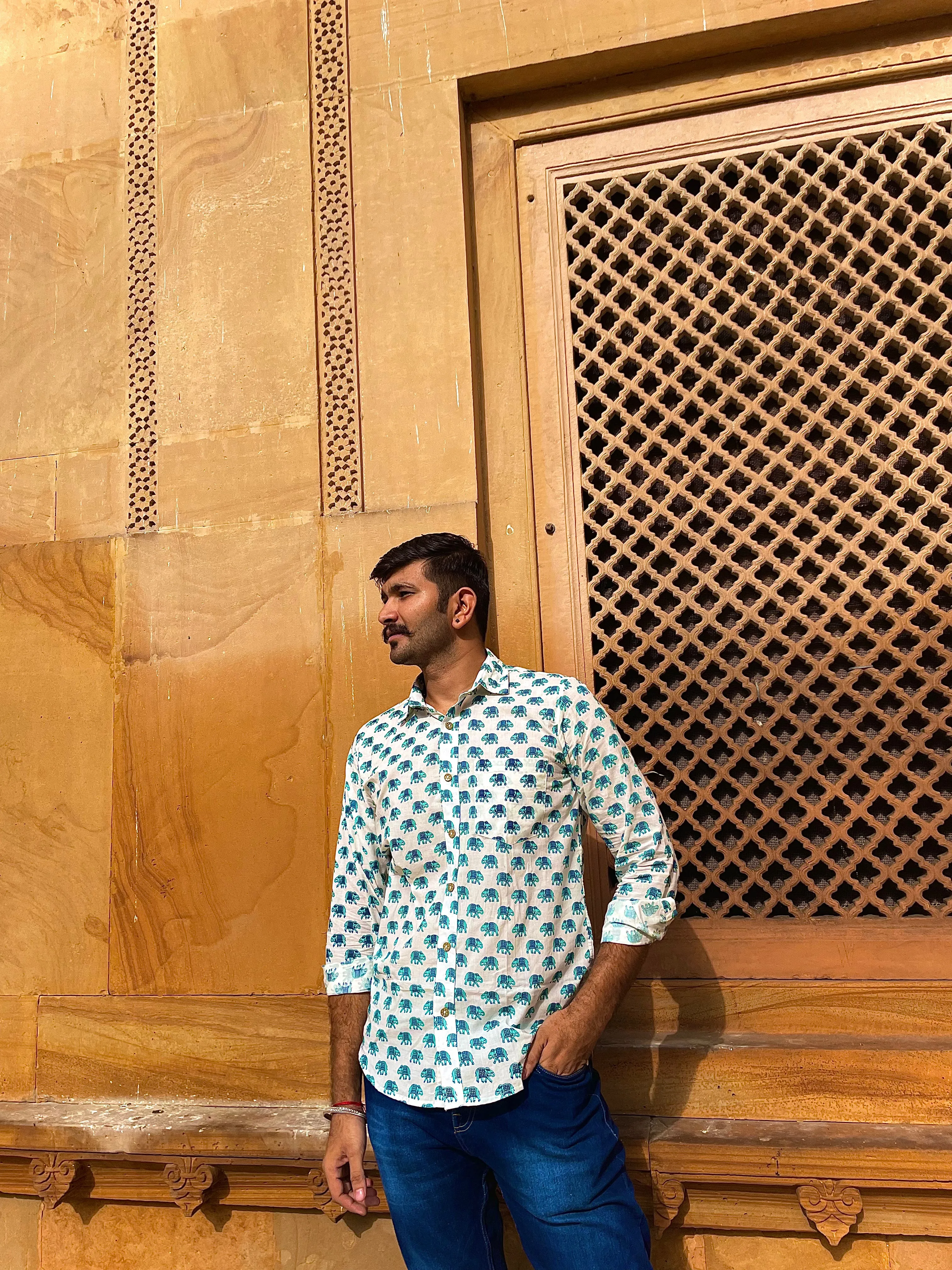 light Blue block printed unisex shirt