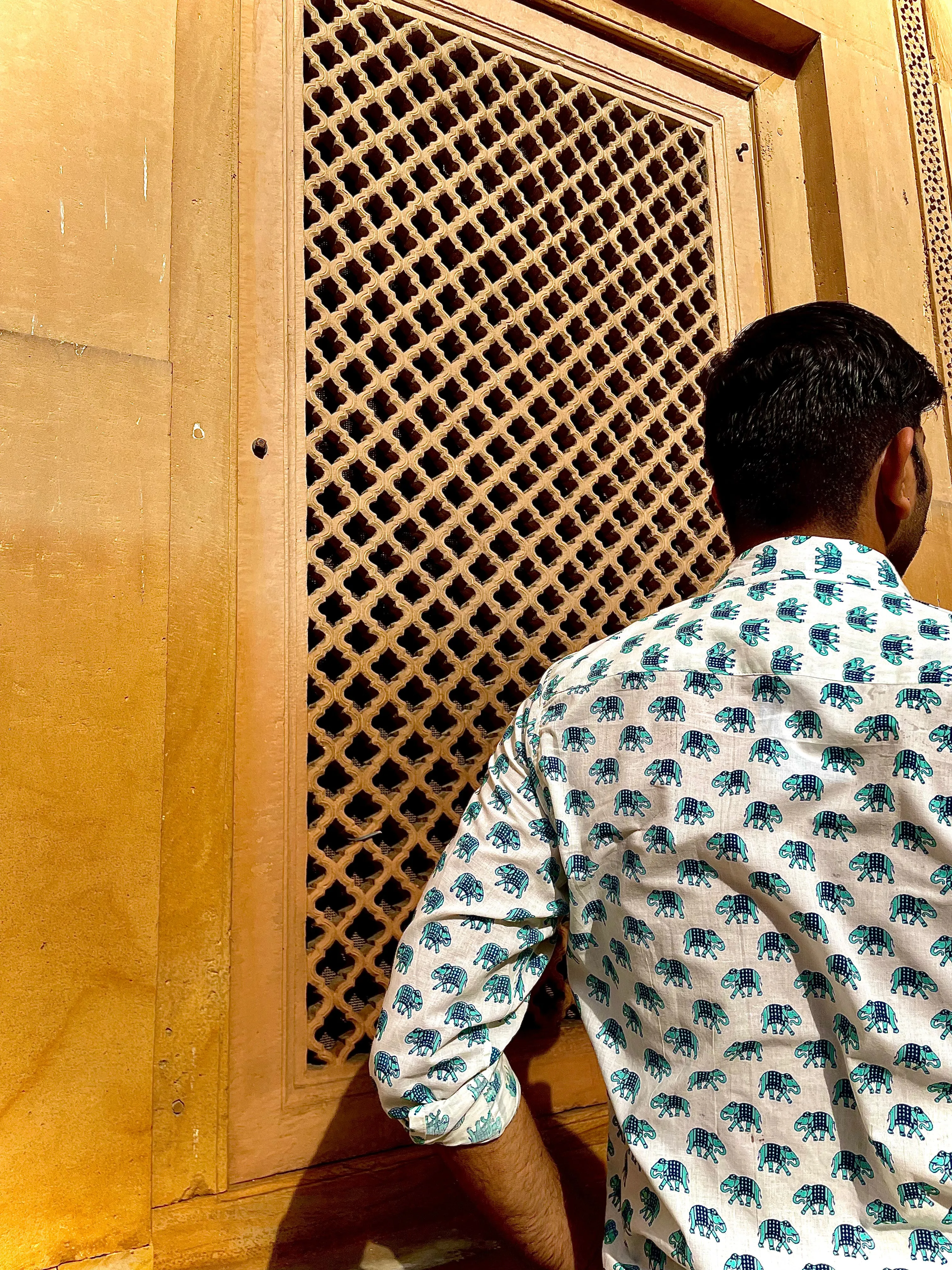 light Blue block printed unisex shirt