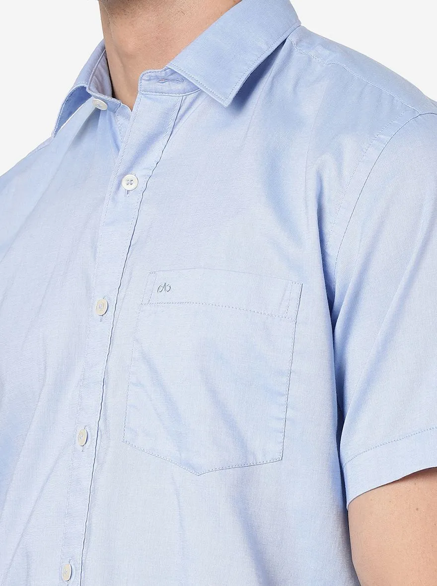 Light Blue Solid Slim Fit Semi Casual Shirt | JadeBlue
